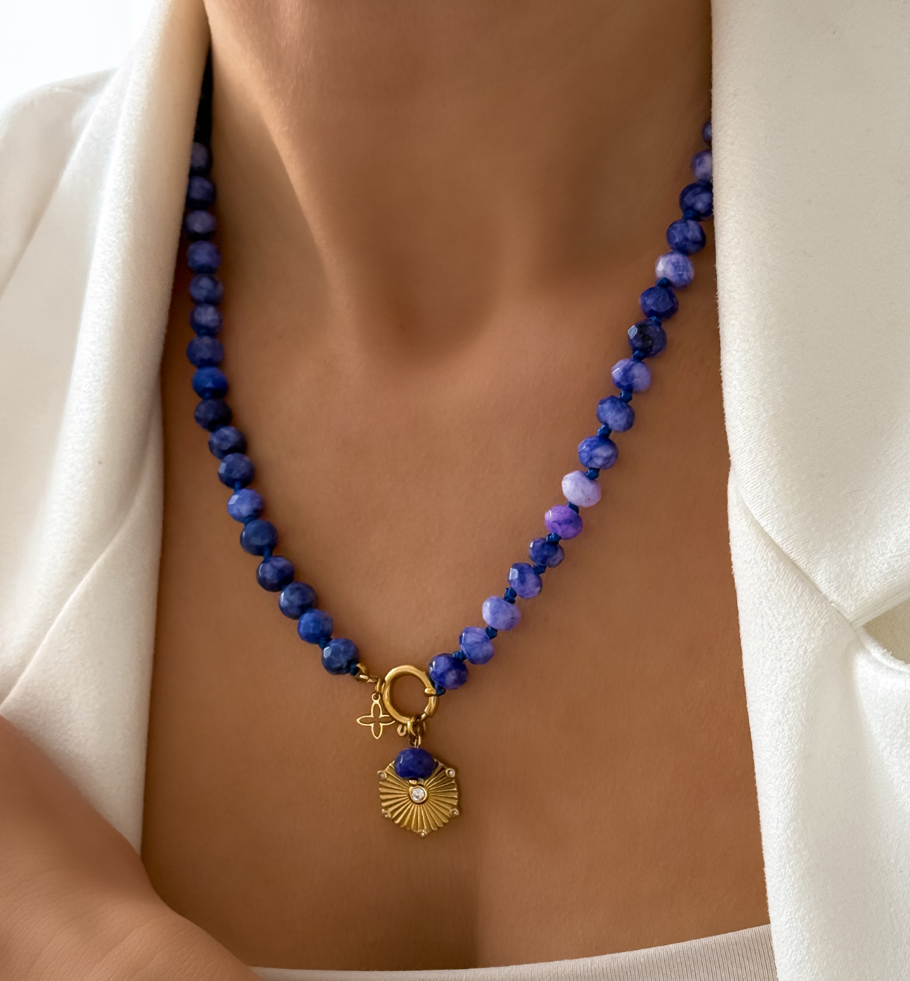 Naszyjnik niebieski ciemny z agatami - By Dziubeka