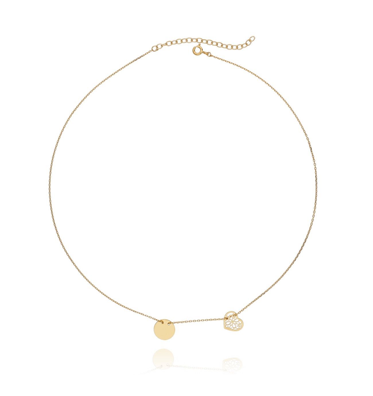 Naszyjnik srebrny pozłacany z ażurowym sercem - By Dziubeka