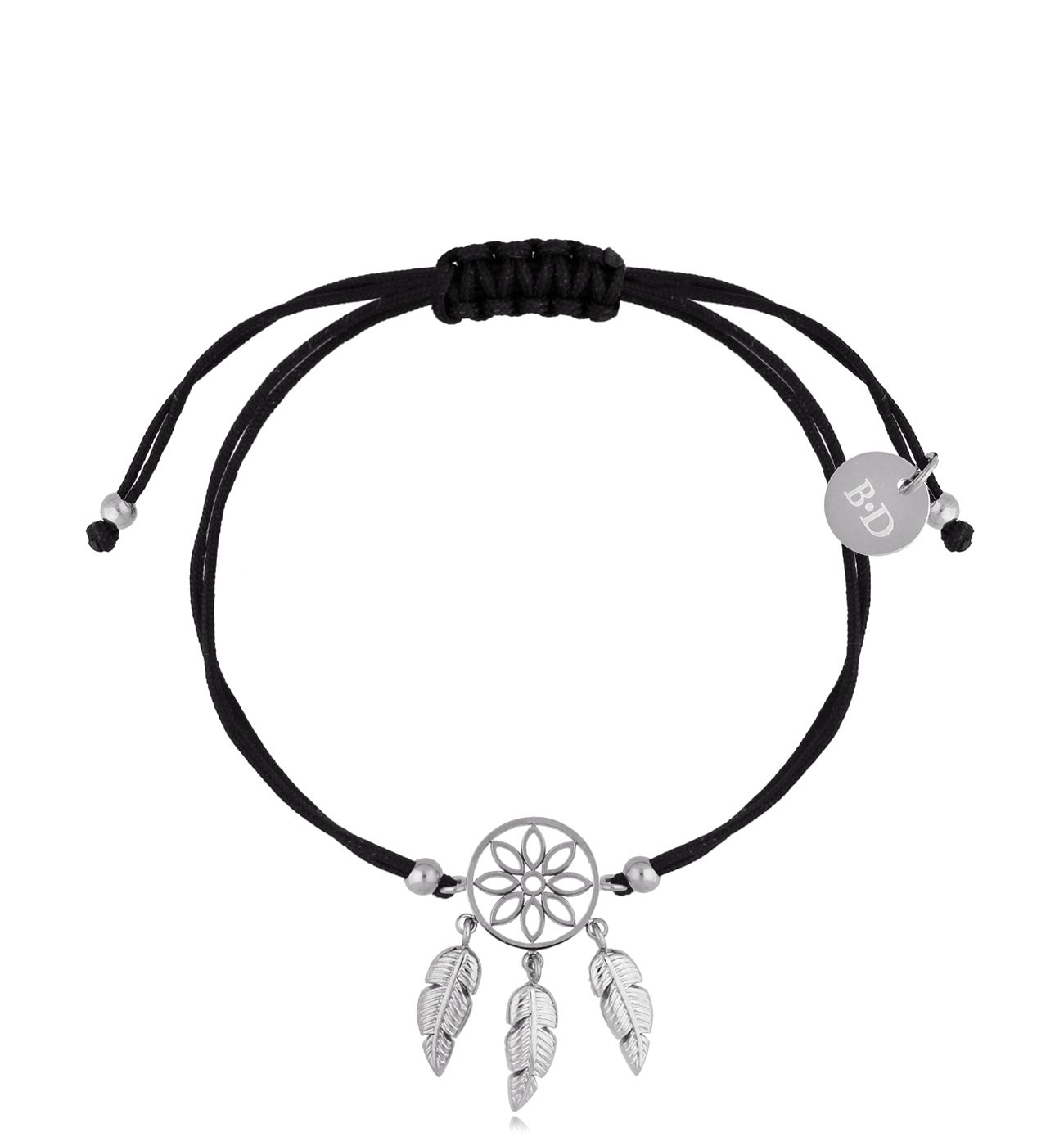 Bransoletka z czarnym sznurkiem Łapacz snów Dreamcatcher BGL0718 - By Dziubeka
