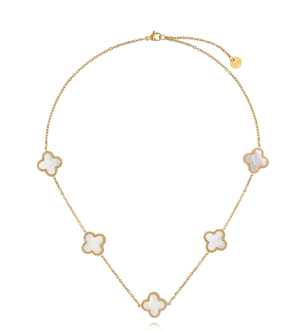 Naszyjnik z koniczynkami z masy perłowej złoty NSY0715 - By Dziubeka