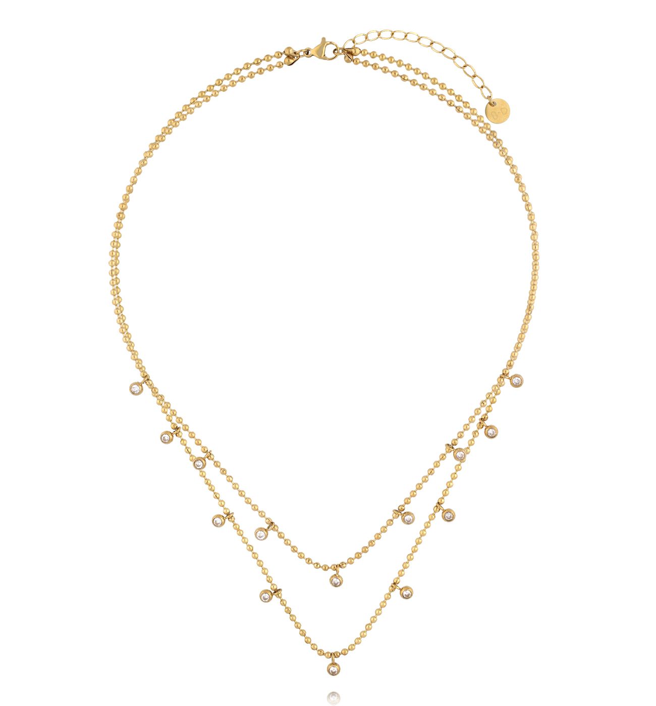 Naszyjnik podwójny z cyrkoniami na drobnym łańcuszku NSY0700 - By Dziubeka