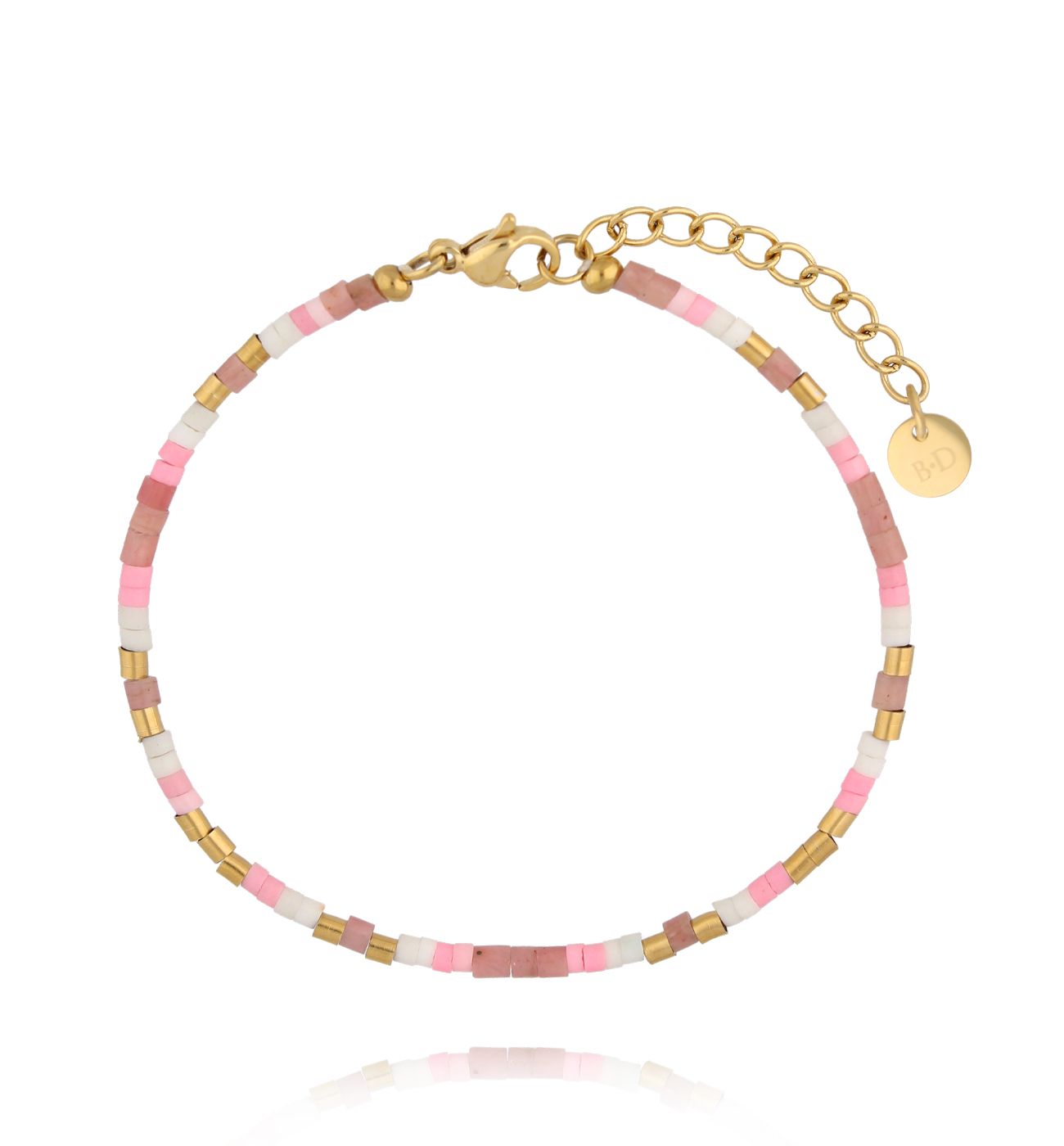 Bransoletka z koralików w odcieniach różu i złota - By Dziubeka
