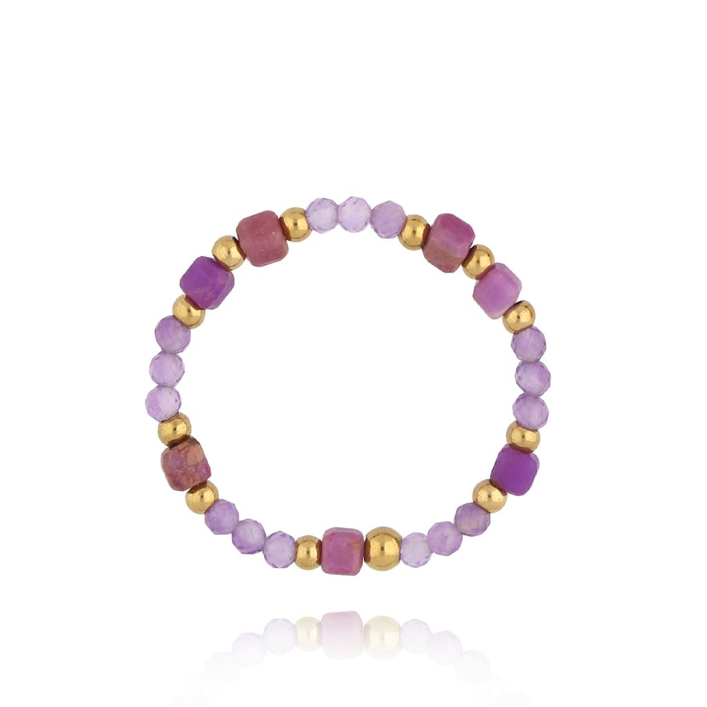 Pierścionek z ametystami i fosforytami Heather PSC0576 - By Dziubeka