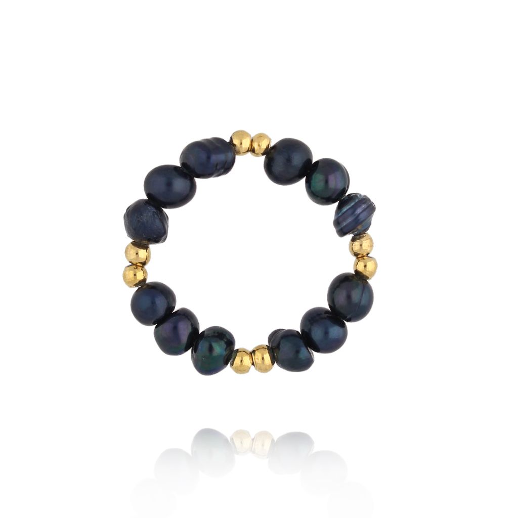 Pierścionek z granatowymi perłami - By Dziubeka