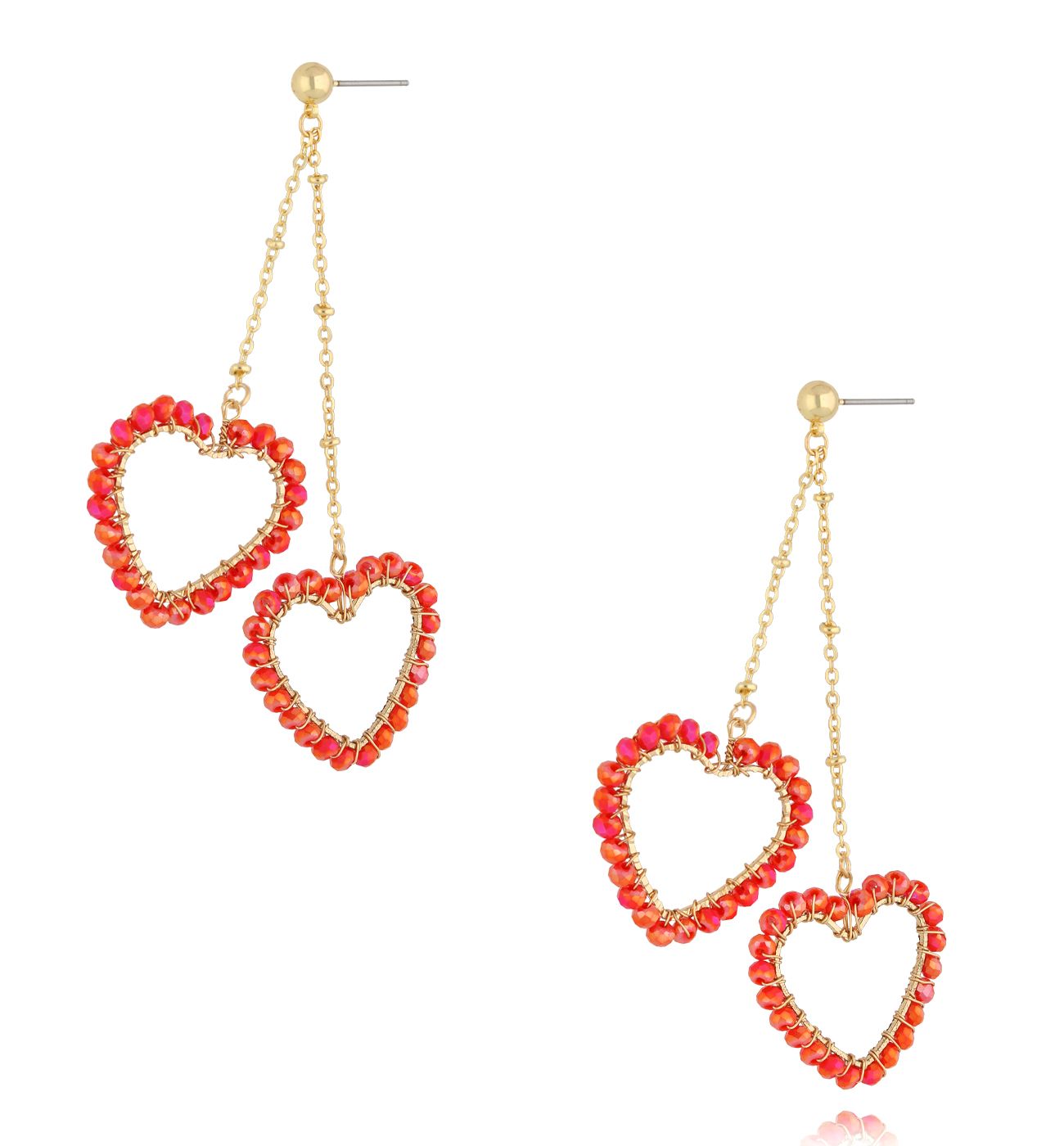 Kolczyki serca z czerwonymi kryształkami KWE0237 - By Dziubeka