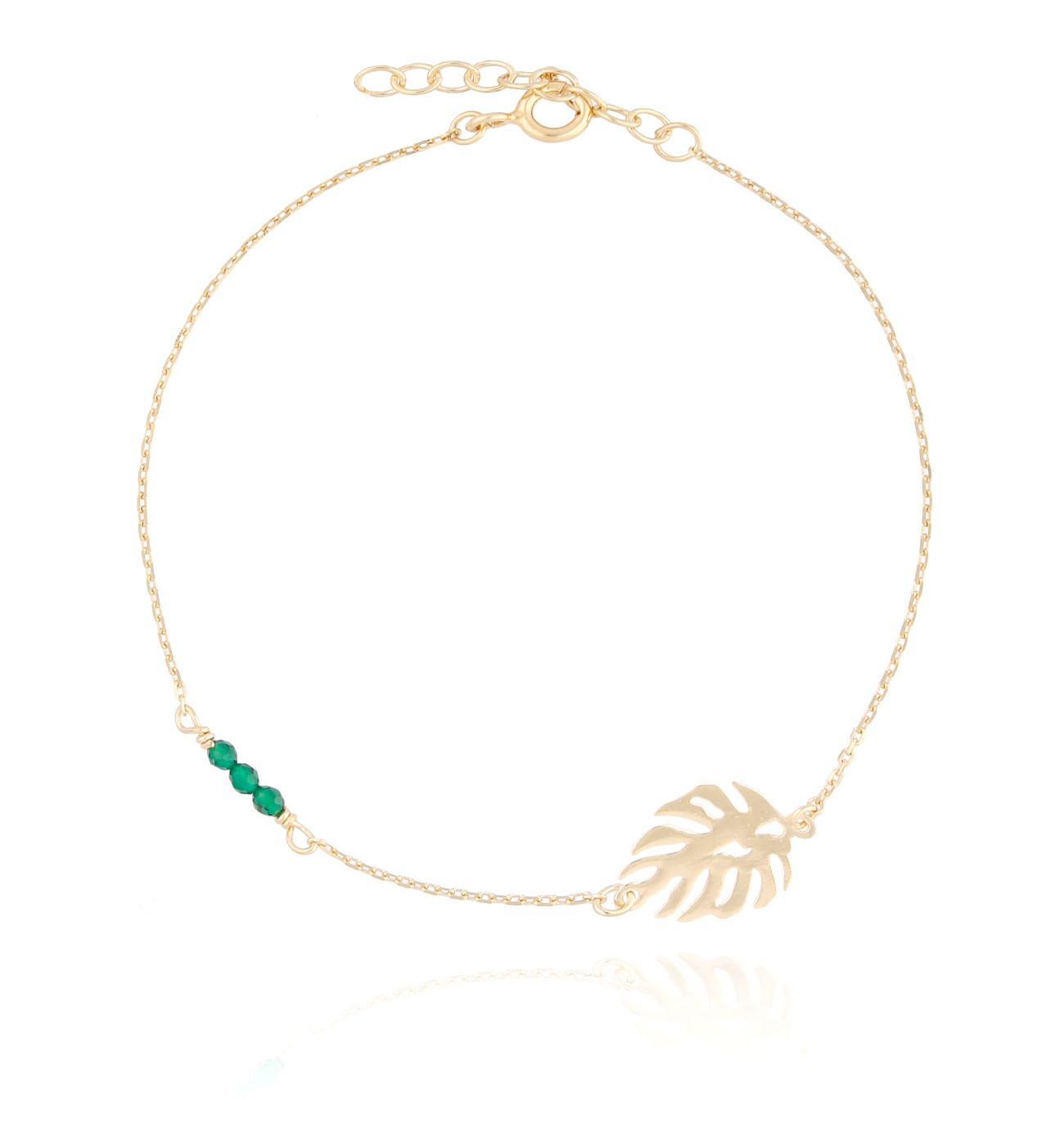 Bransoletka pozłacana z liściem monstery - By Dziubeka