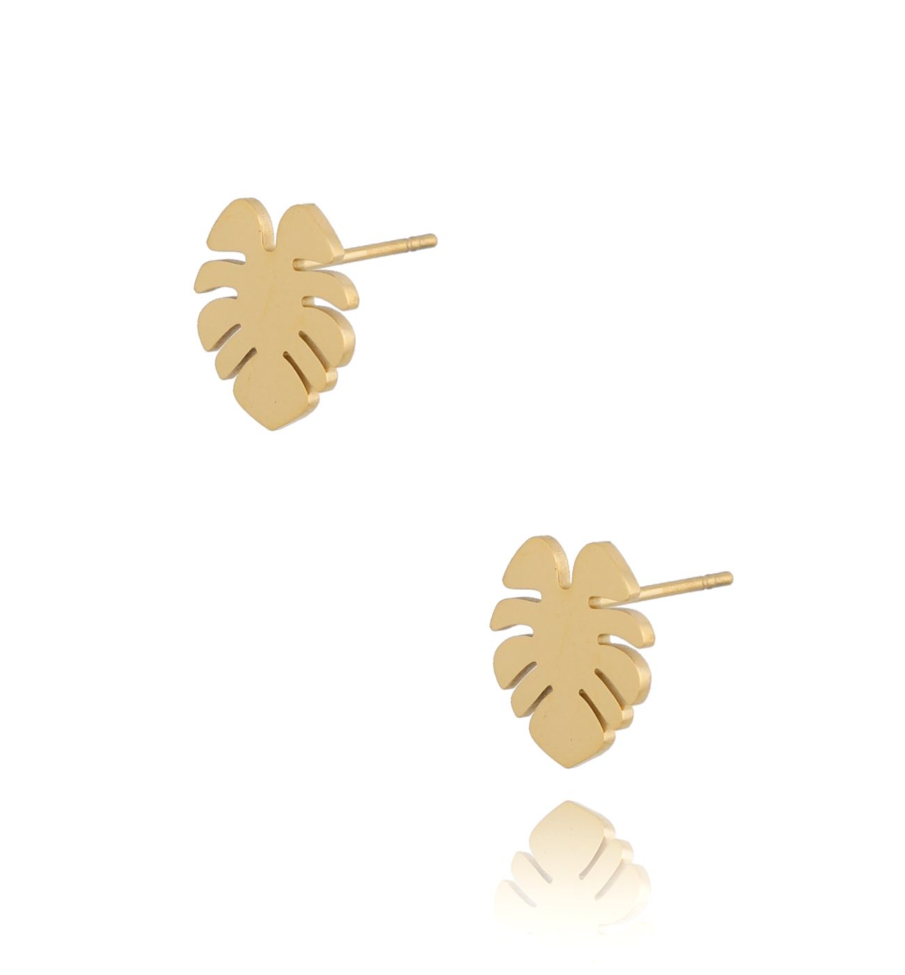 Kolczyki złote liść monstery ze stali szlachetnej KSA0256