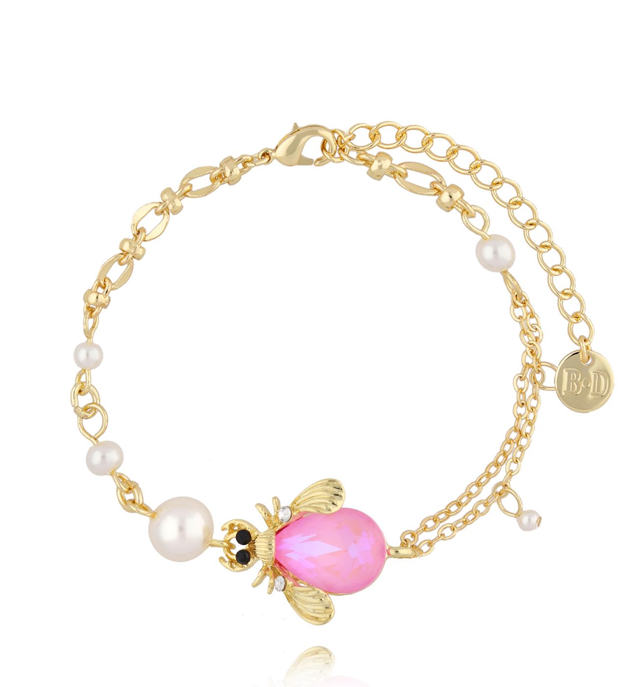 Bransoletka z różowym owadem i perłami Morning Dew - By Dziubeka