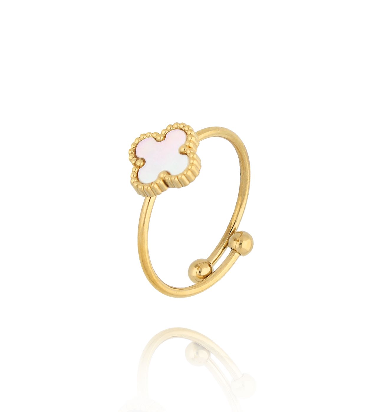 Pierścionek z koniczynką z masą perłową złoty PSY0027 - By Dziubeka