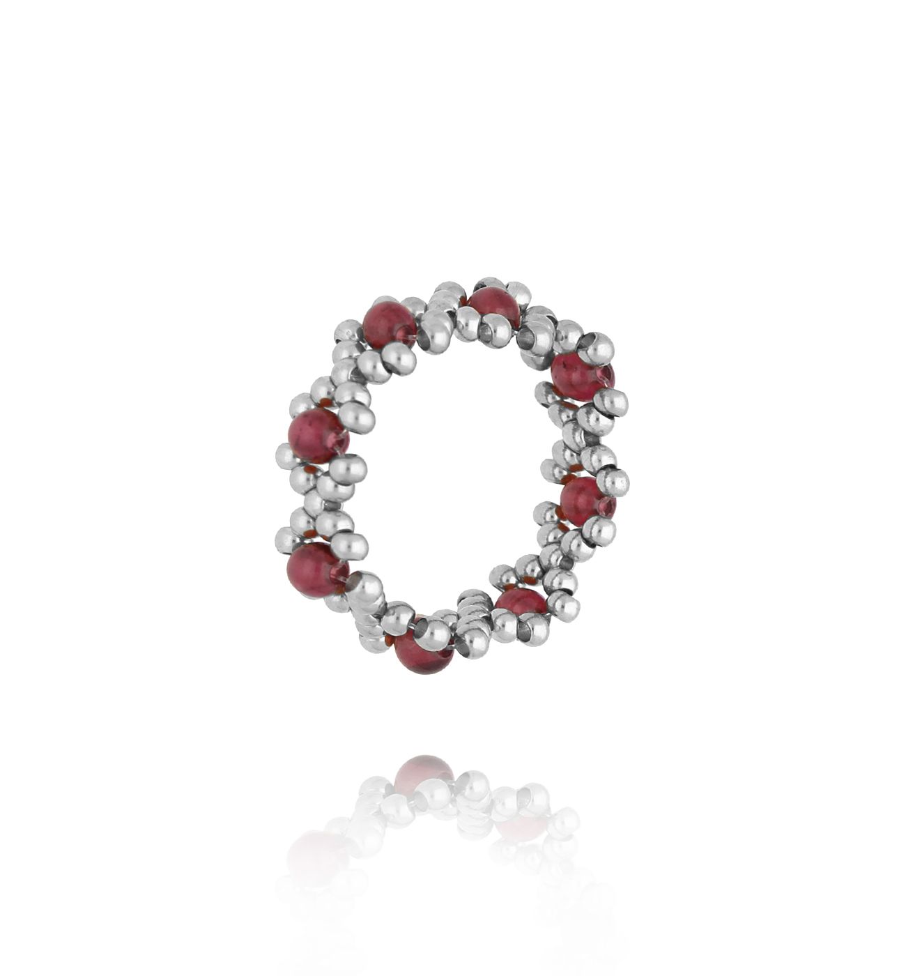 Pierścionek elastyczny z granatami srebrny PSC0687 - By Dziubeka