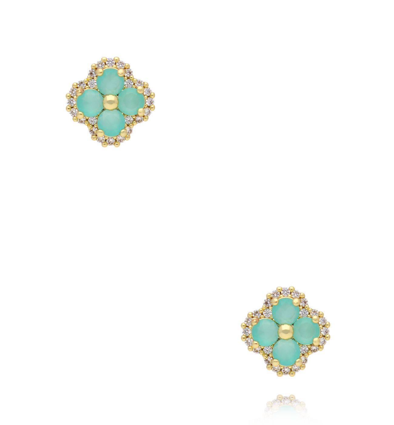 Kolczyki złote z turkusowymi kryształkami i cyrkoniami - By Dziubeka