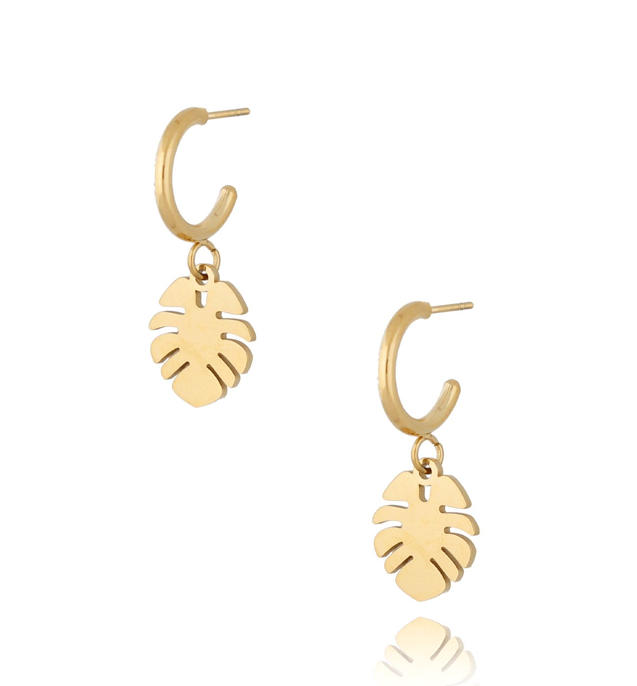 Kolczyki złote liść monstery ze stali szlachetnej - By Dziubeka