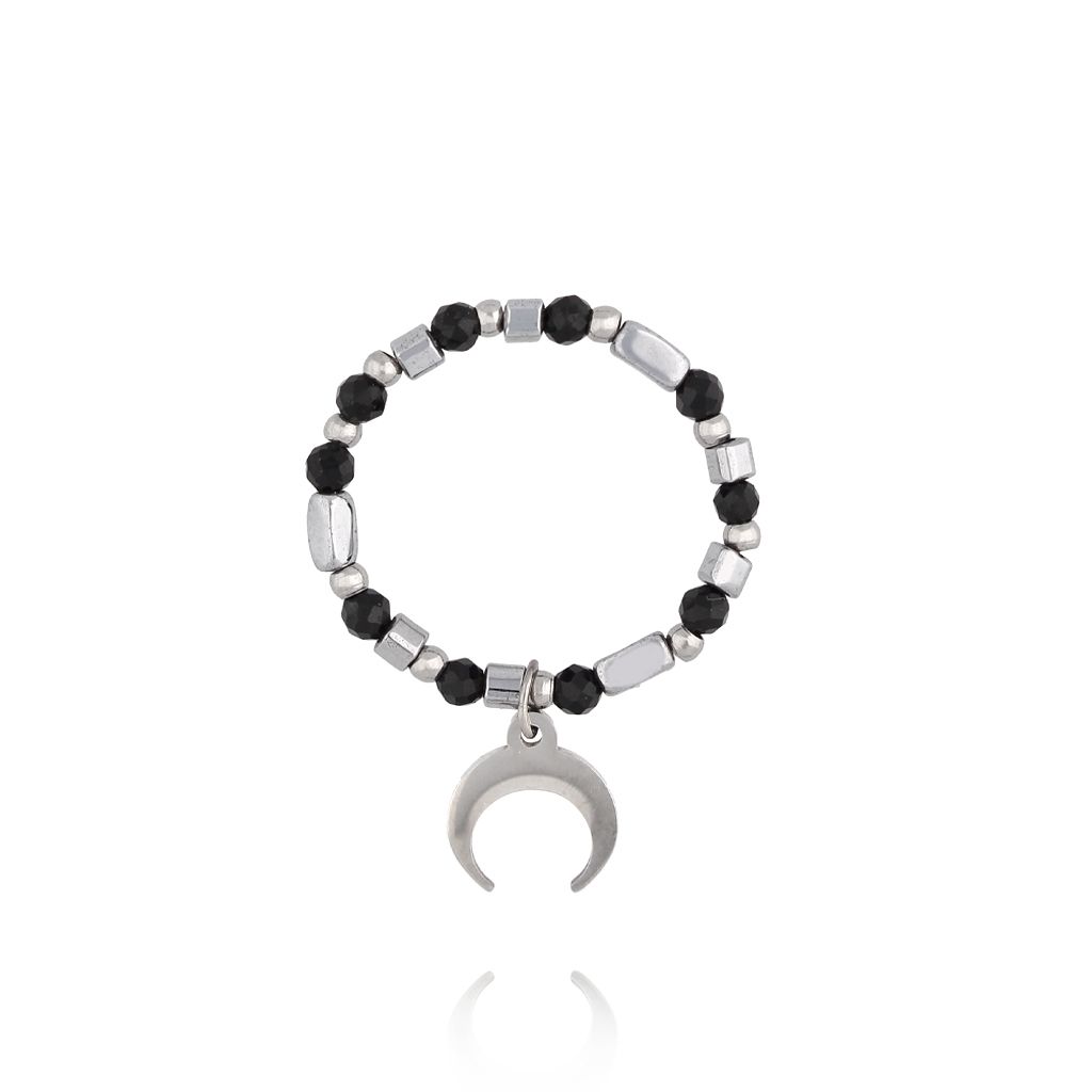 Pierścionek z hematytami i księżycem - By Dziubeka