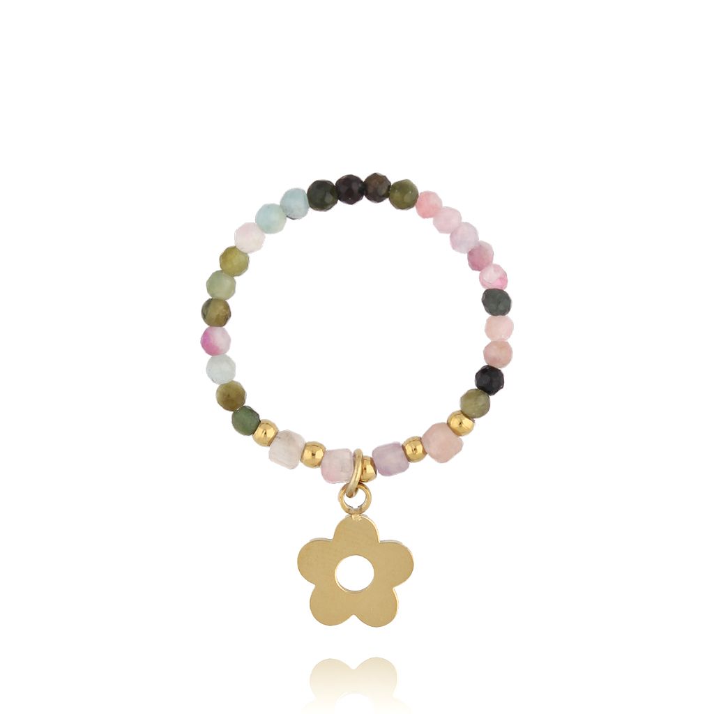 Pierścionek z kwiatuszkiem i turmalinami - By Dziubeka