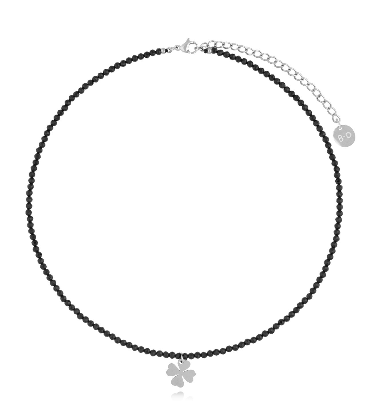 Naszyjnik z czarnymi turmalinami i koniczynką Lifestyle NTW1120