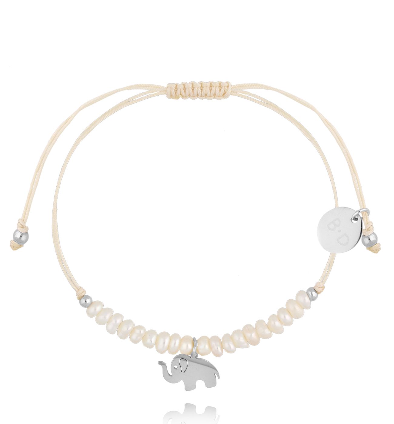 Bransoletka z perełkami i srebrnym słoniem Feliz BMT0040 - By Dziubeka