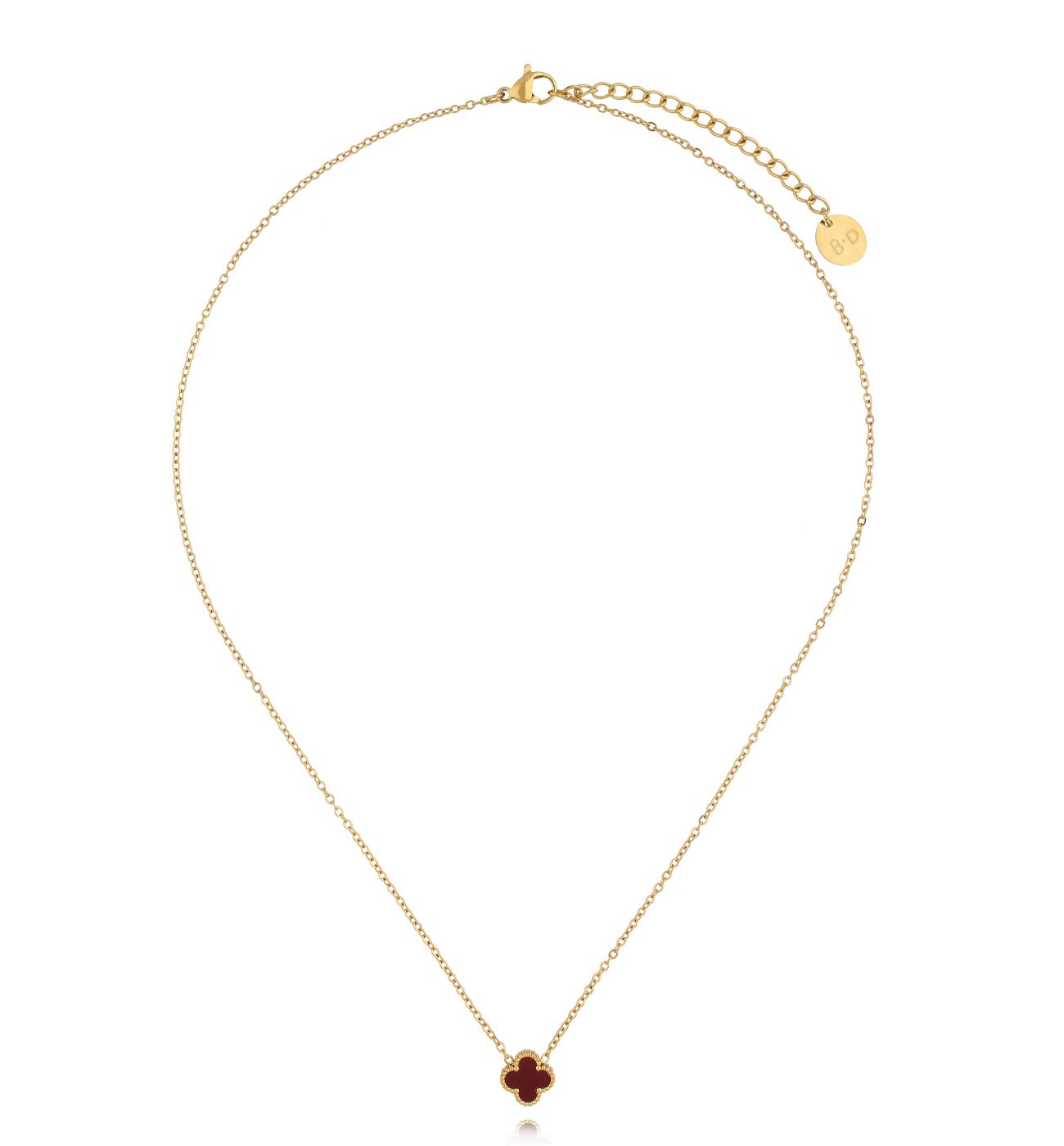 Naszyjnik z bordową koniczynką złoty NSY0371 - By Dziubeka