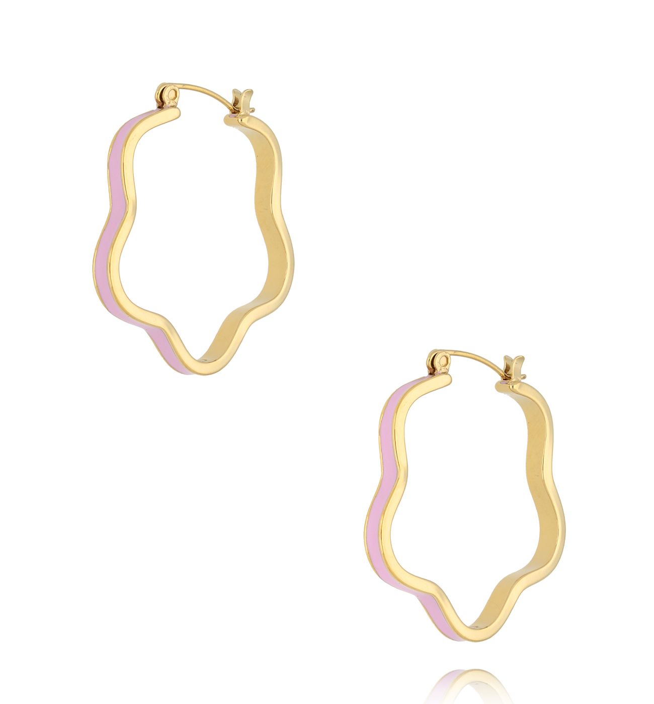 Kolczyki liliowe emaliowane Wavy Hoop - By Dziubeka