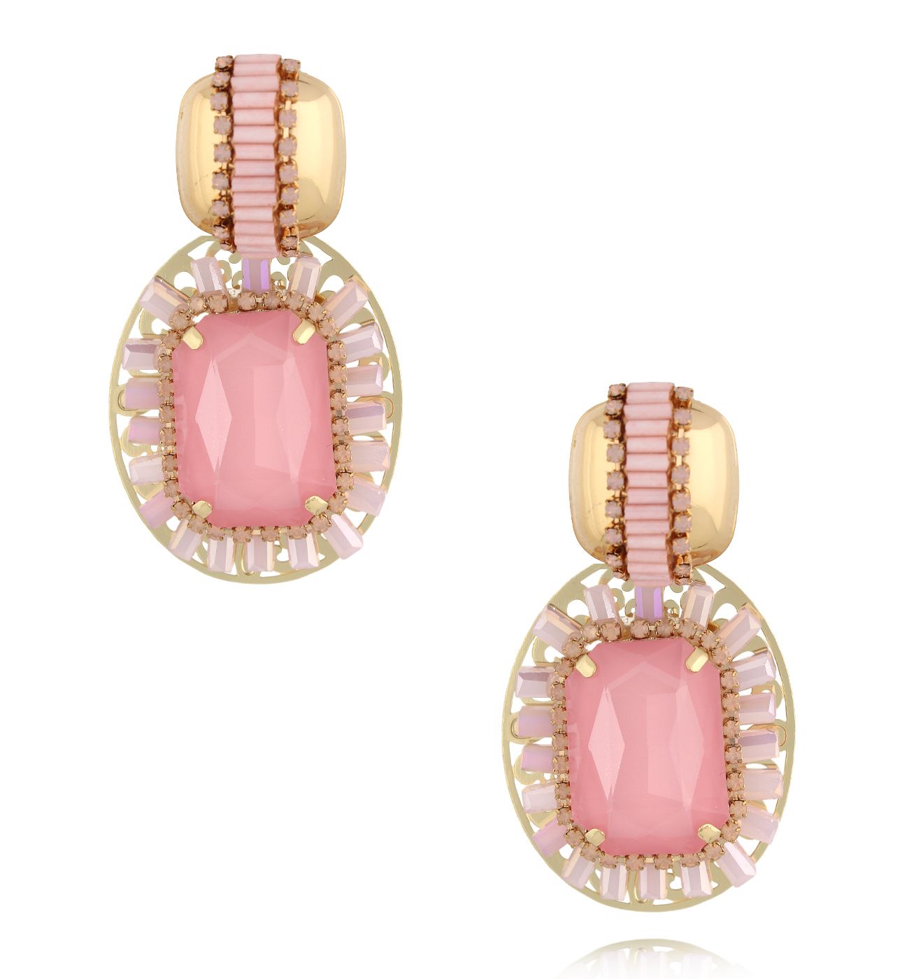 Kolczyki z różowymi pudrowymi kryształami KGA0043 - By Dziubeka