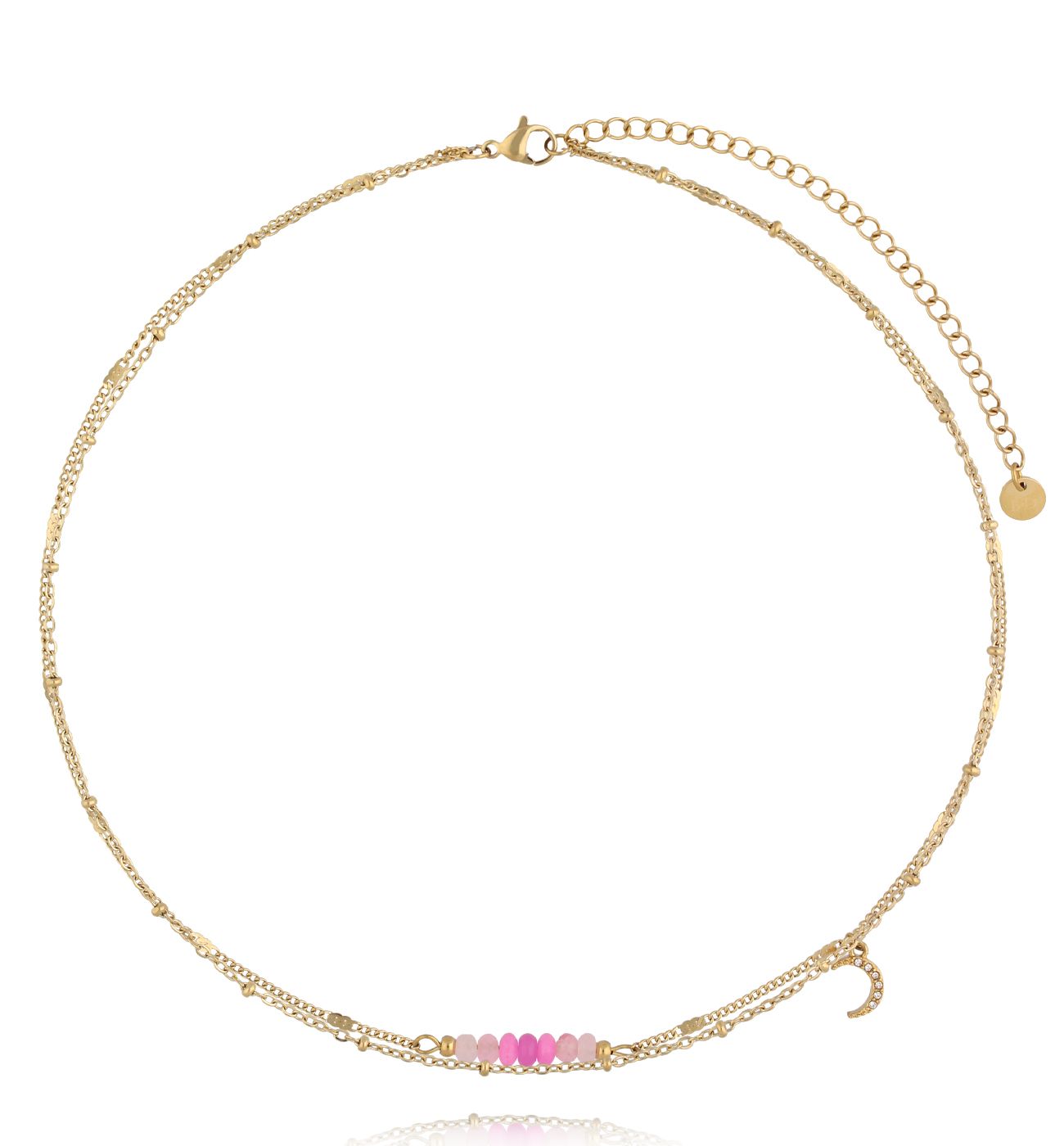 Naszyjnik z różowymi kamieniami i księżycem - By Dziubeka