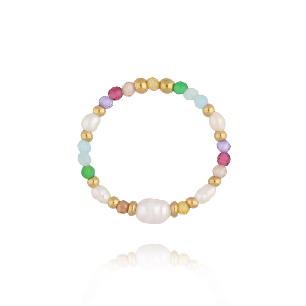 Pierścionek elastyczny kolorowy z perłami PSC0628 - By Dziubeka