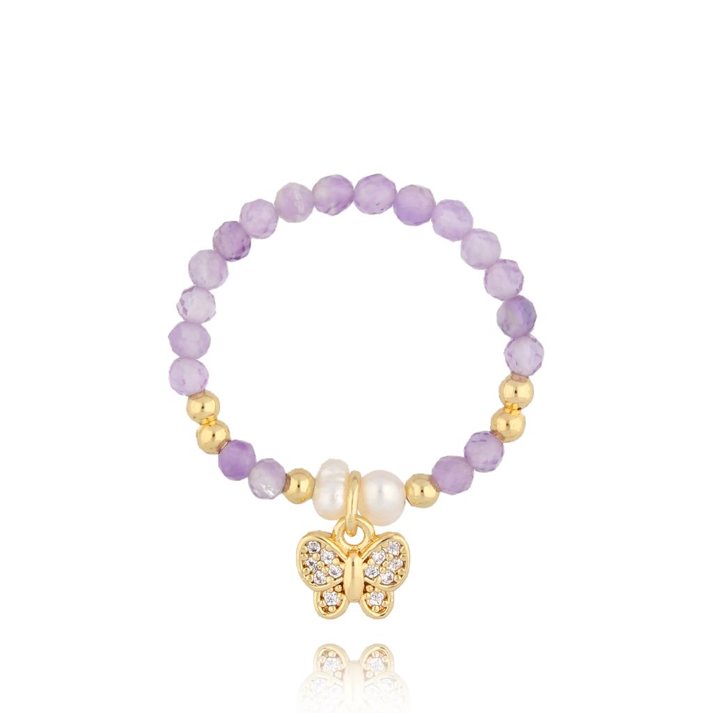 Pierścionek fioletowy z motylkiem Cencia - By Dziubeka