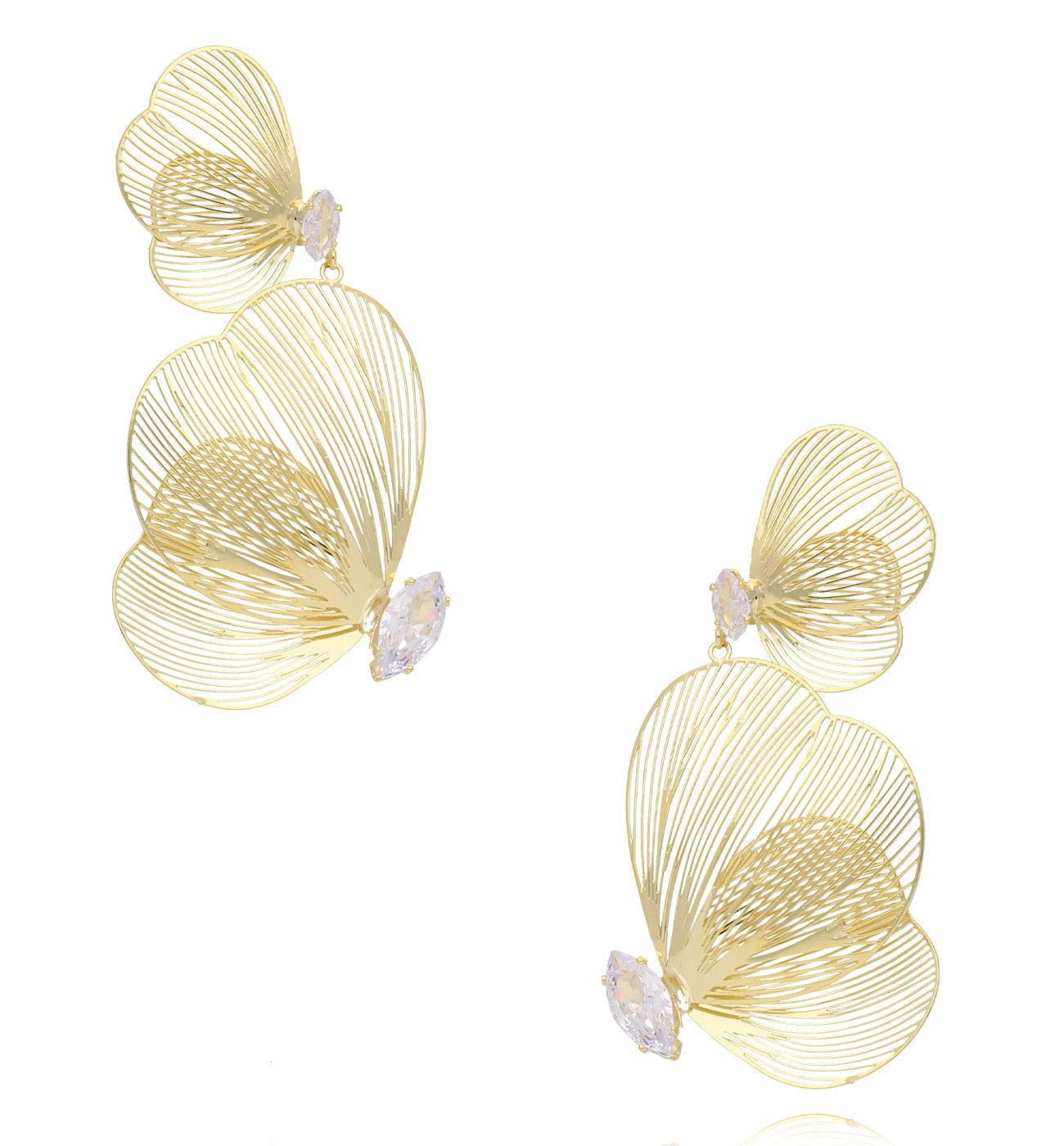 Kolczyki złote ażurowe z cyrkoniami KLU0091 - By Dziubeka