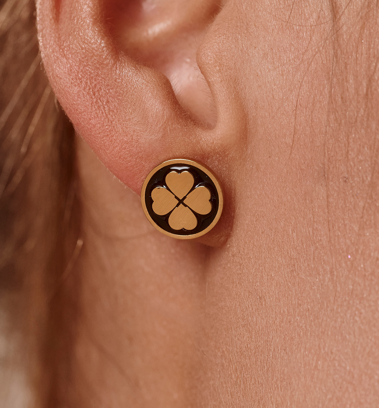 Kolczyki koniczynki czarno-złote - By Dziubeka