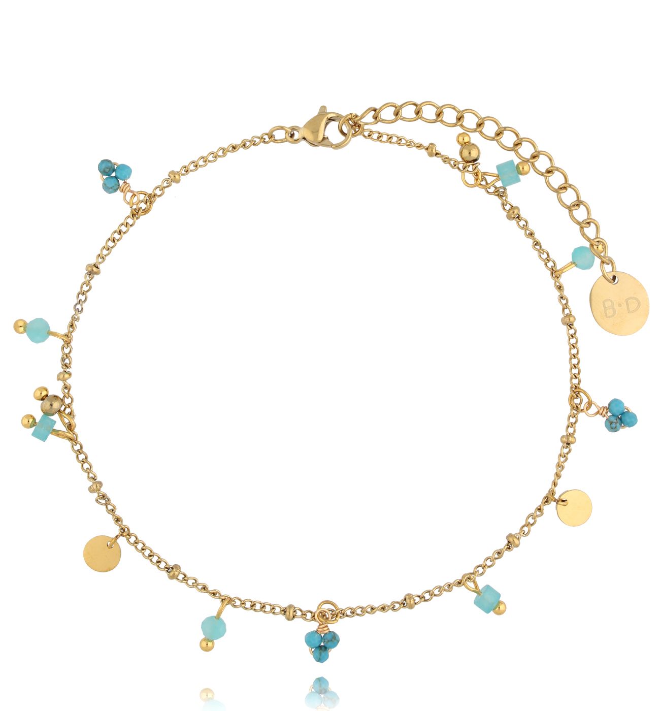 Bransoletka na nogę z turkusami i amazonitami BNSY0022 - By Dziubeka