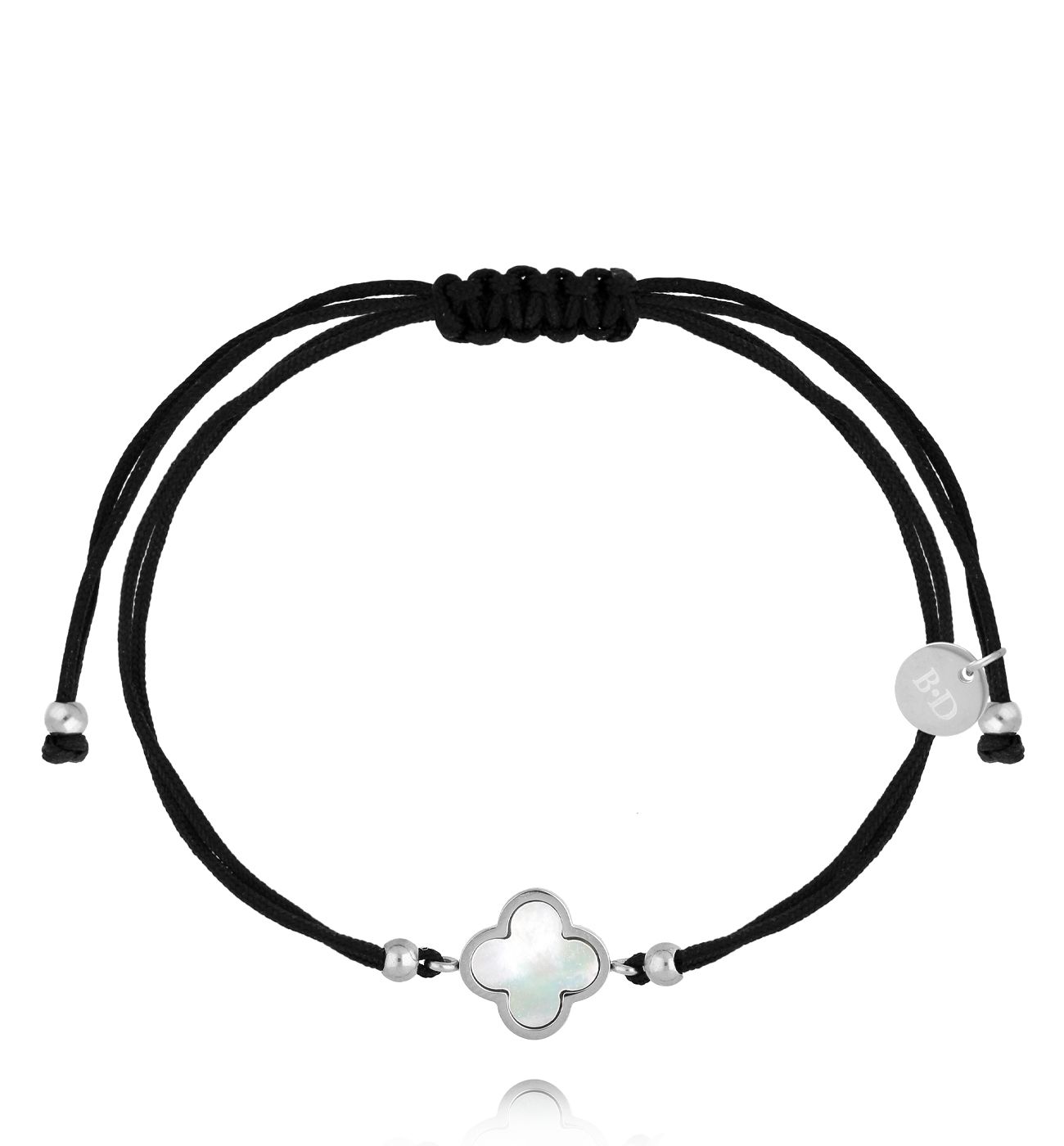 Bransoletka z czarnym sznurkiem i koniczynką BGL1042 - By Dziubeka