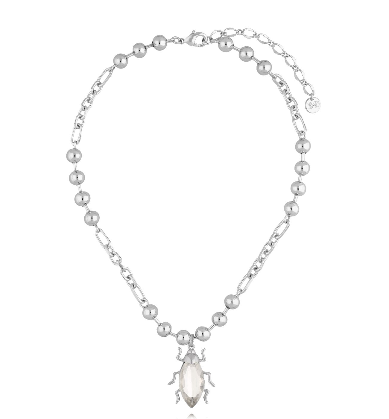 Naszyjnik w kolorze srebra z zawieszką-żuczkiem - By Dziubeka