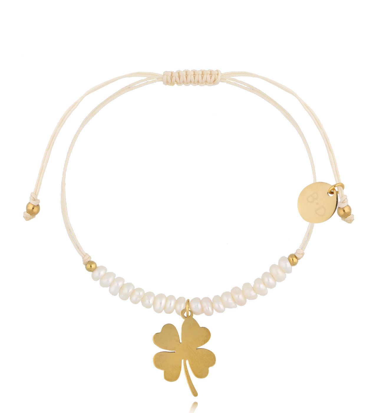 Bransoletka z perełkami i złotą koniczynką Feliz BMT0061 - By Dziubeka