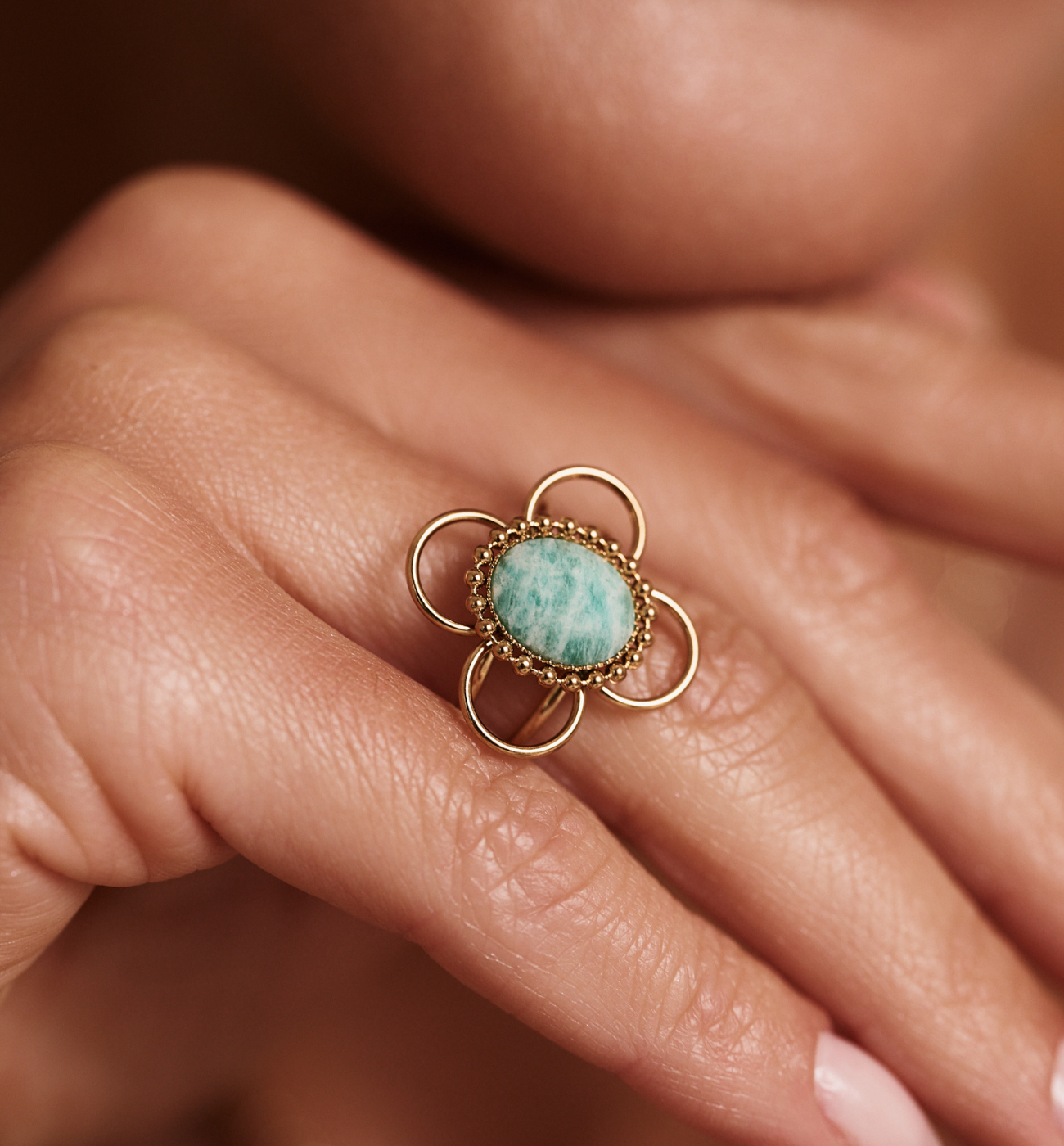 Pierścionek z amazonitem złoty PEA0094 - By Dziubeka
