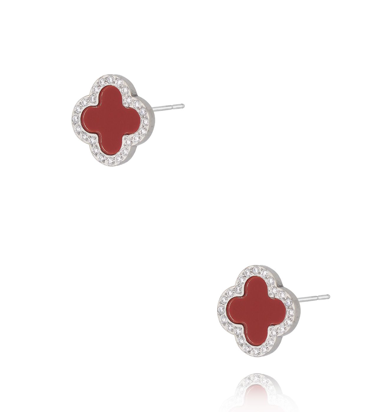 Kolczyki koniczynki czerwone z cyrkoniami srebrne KSY0289 - By Dziubeka