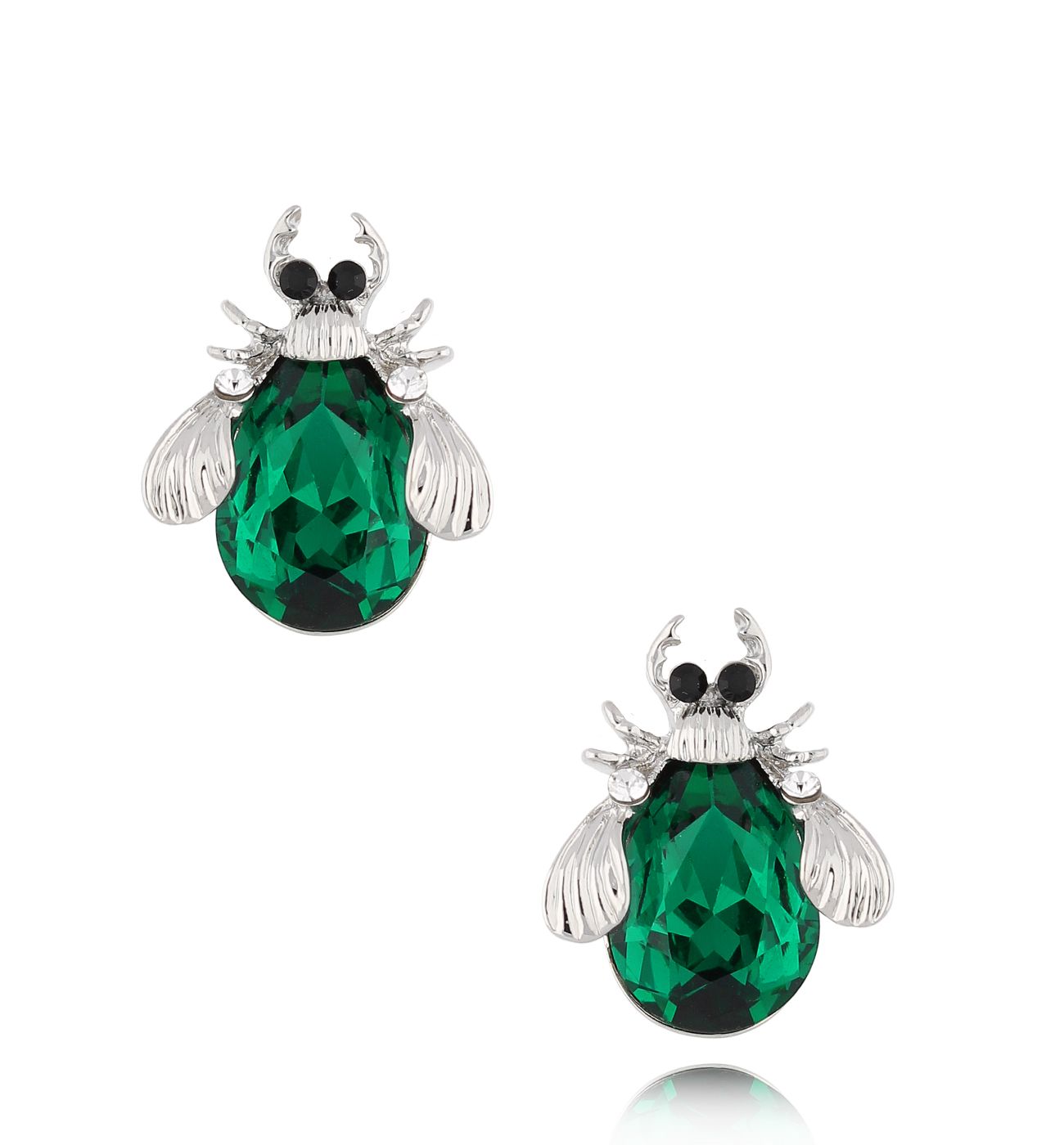 Kolczyki srebrne z zielonymi owadami Midnight 6 - By Dziubeka
