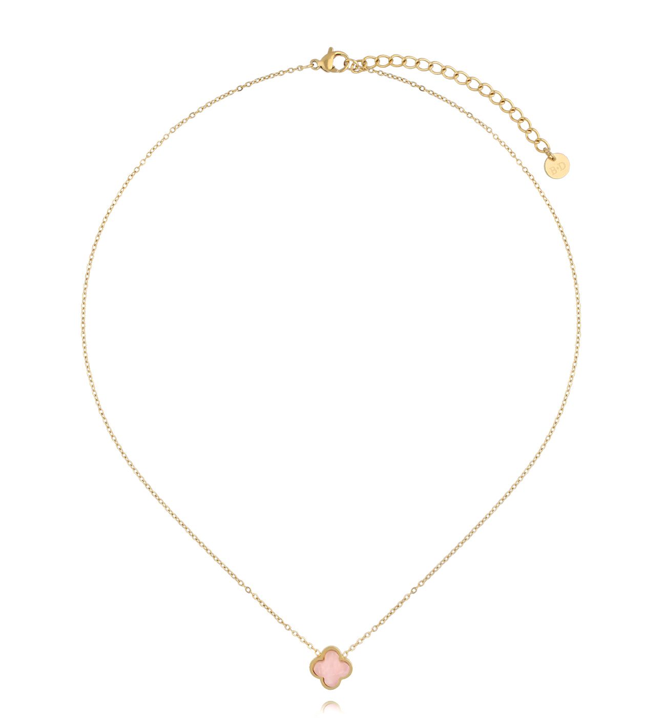 Naszyjnik z koniczynką z kwarcem różowym Pink Chick - By Dziubeka
