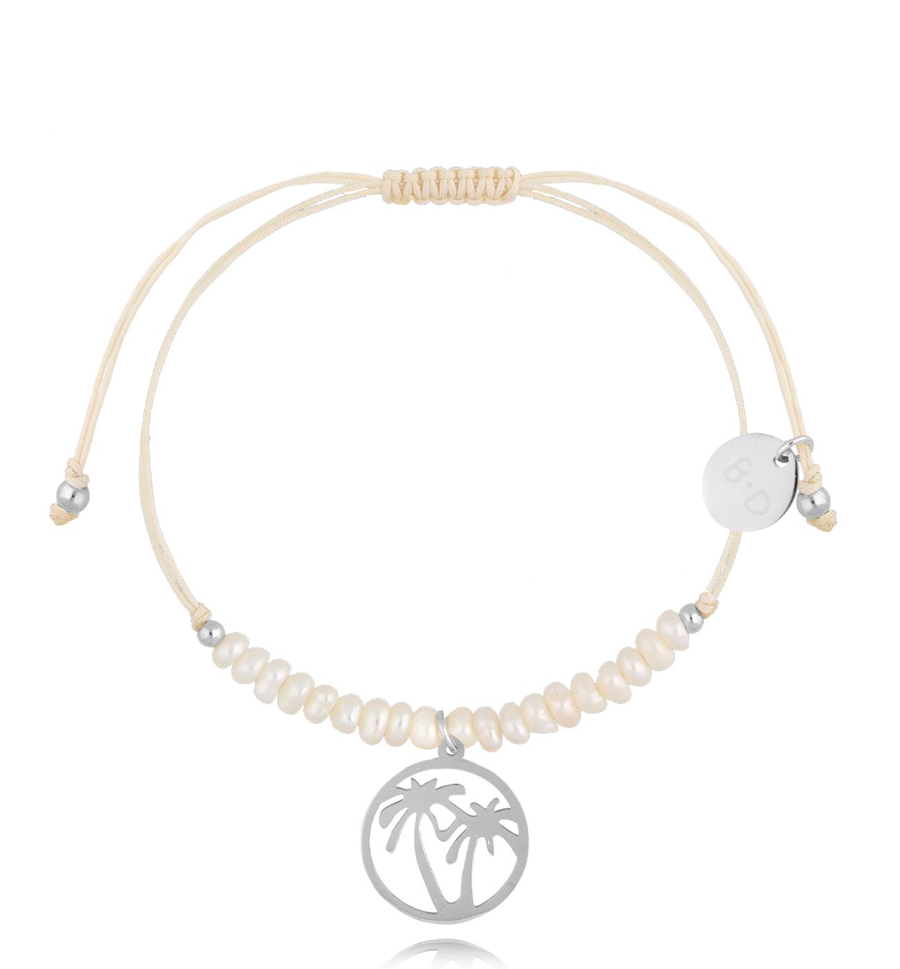 Bransoletka z perełkami i srebrnymi palmami Feliz BMT0064 - By Dziubeka