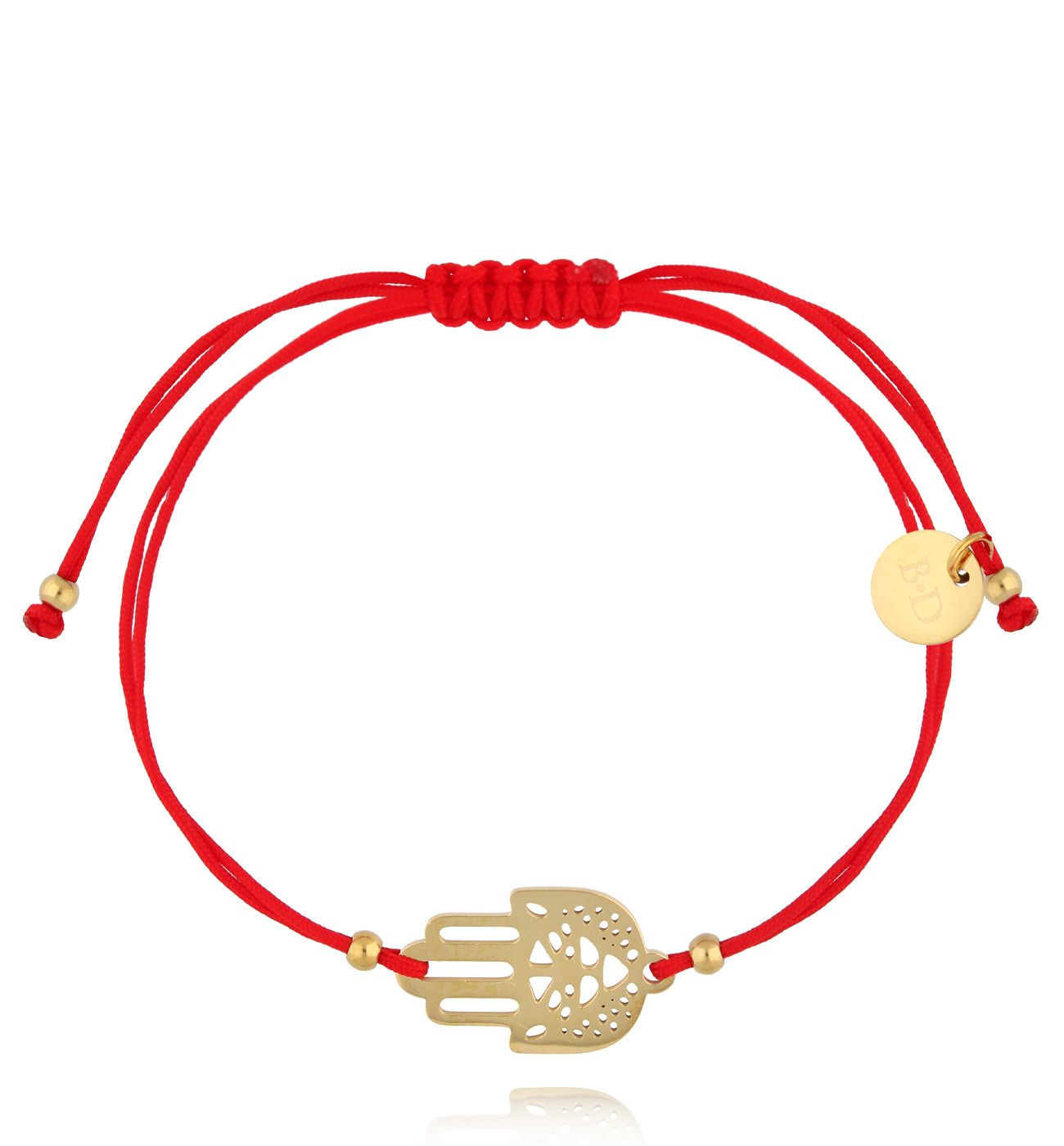 Bransoletka złota z czerwonym sznurkiem i ręką Fatimy Patte BGL0821 - By Dziubeka