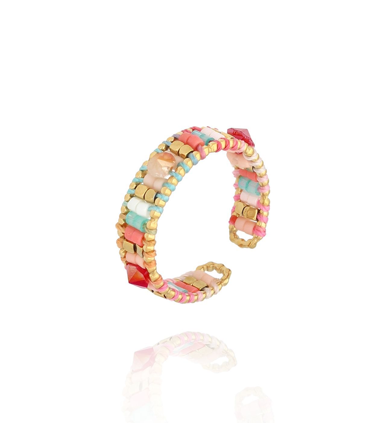 Pierścionek kolorowy z koralikami Miyuki Chipilo PSC0547 - By Dziubeka