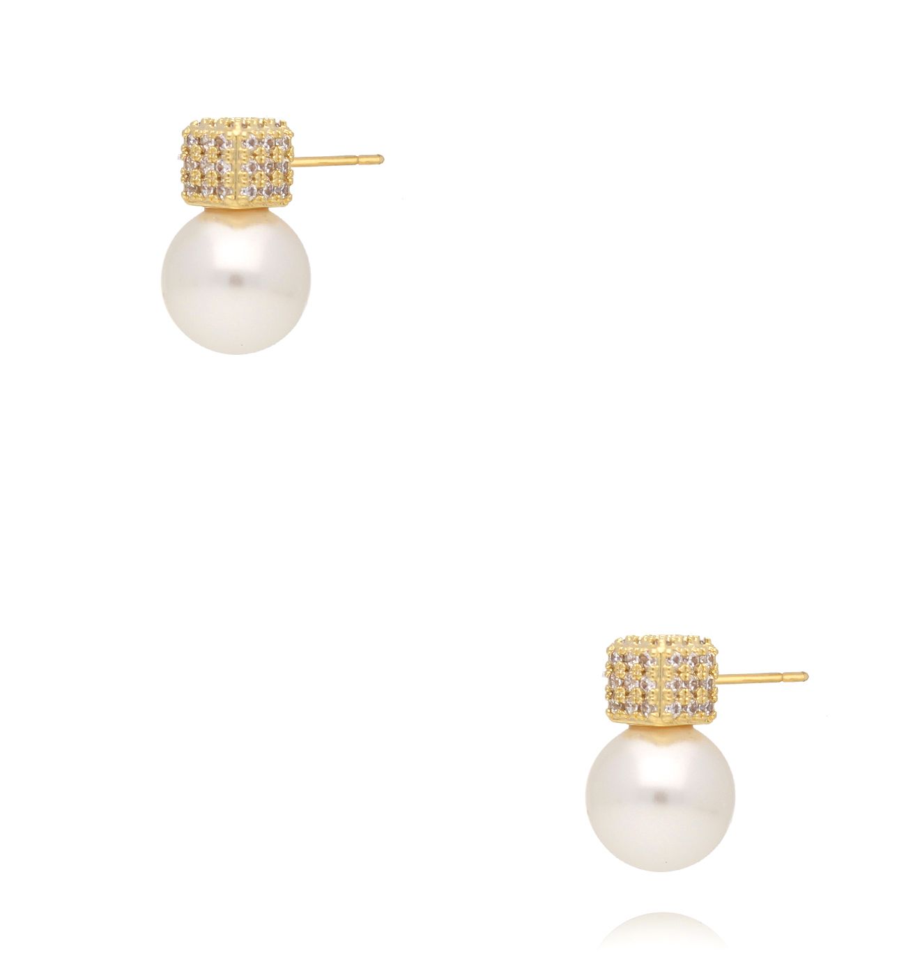 Kolczyki złote sztyfty z perłą i zdobioną oprawą KLU0106