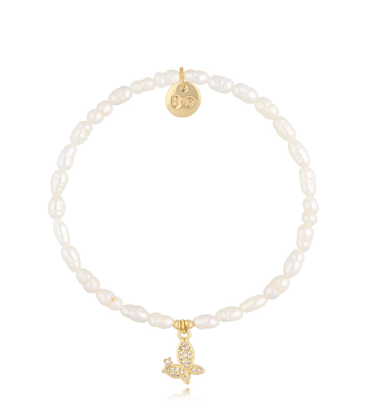 Bransoletka z perłami i motylkiem Insta BPE0082 - By Dziubeka