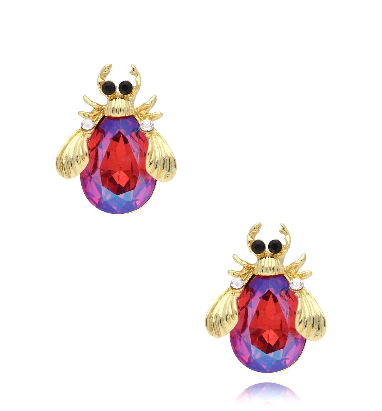 Kolczyki złote z fuksjowo fioletowymi owadami Midnight 4 - By Dziubeka