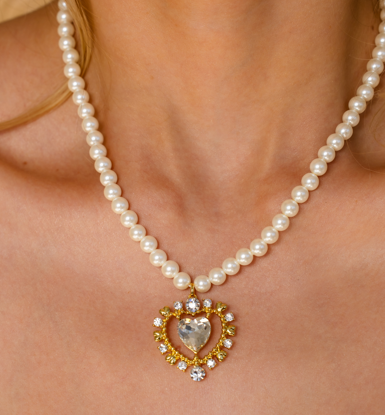 Naszyjnik z perłami i sercem - By Dziubeka