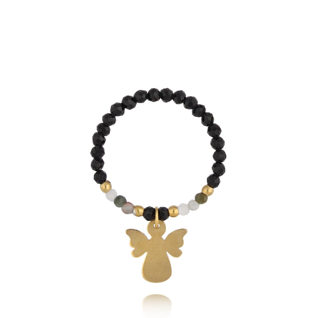 Pierścionek z aniołkiem i turmalinami - By Dziubeka