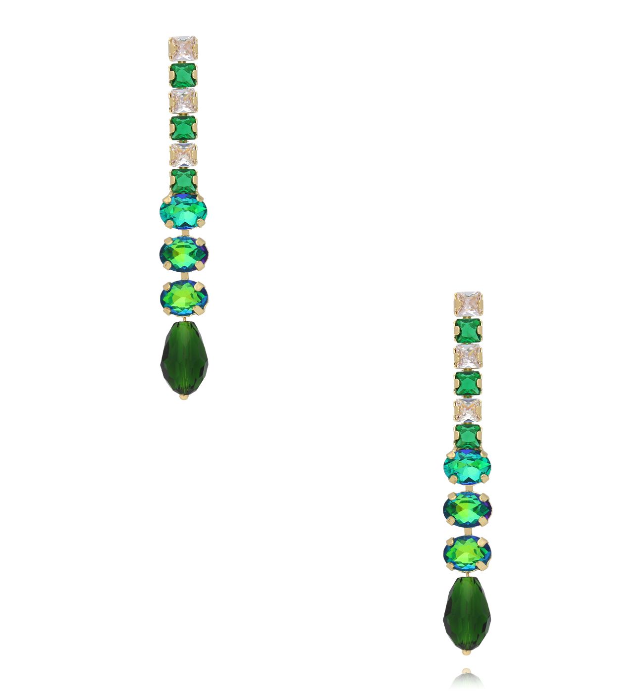 Kolczyki długie z kryształami w zieleni KGA0024 - By Dziubeka