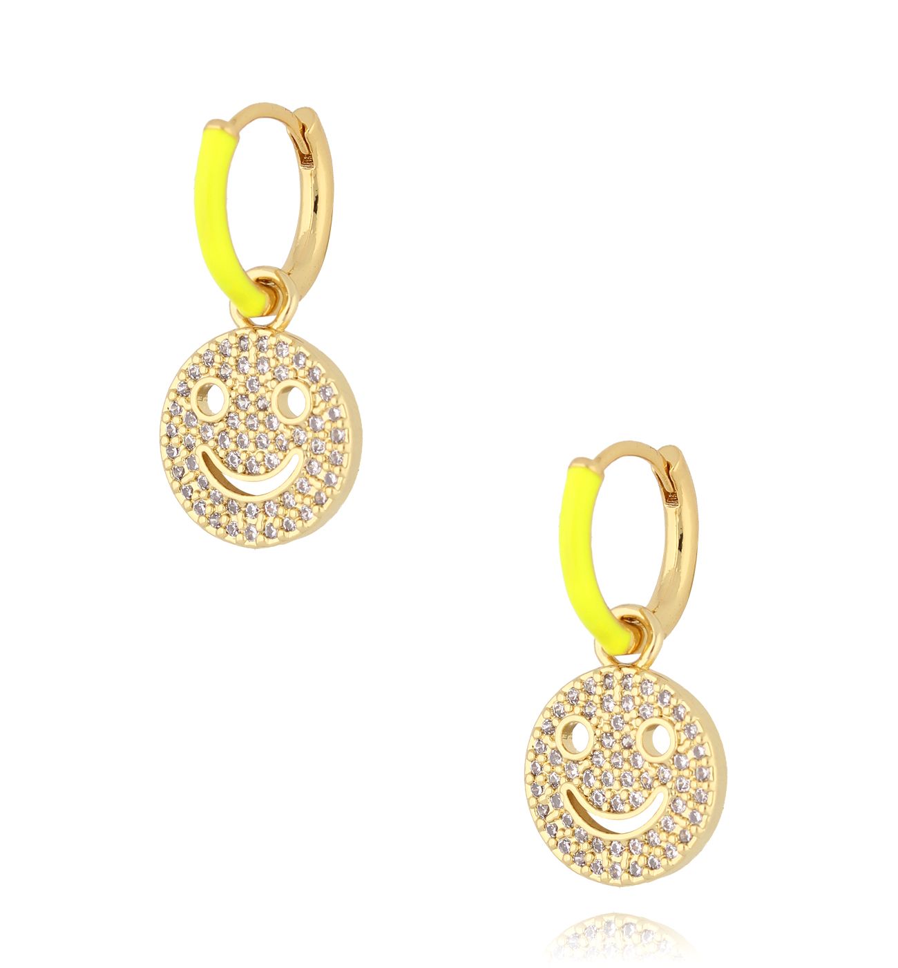 Kolczyki koła z żółtą emalią i buźkami KSY0118 - By Dziubeka