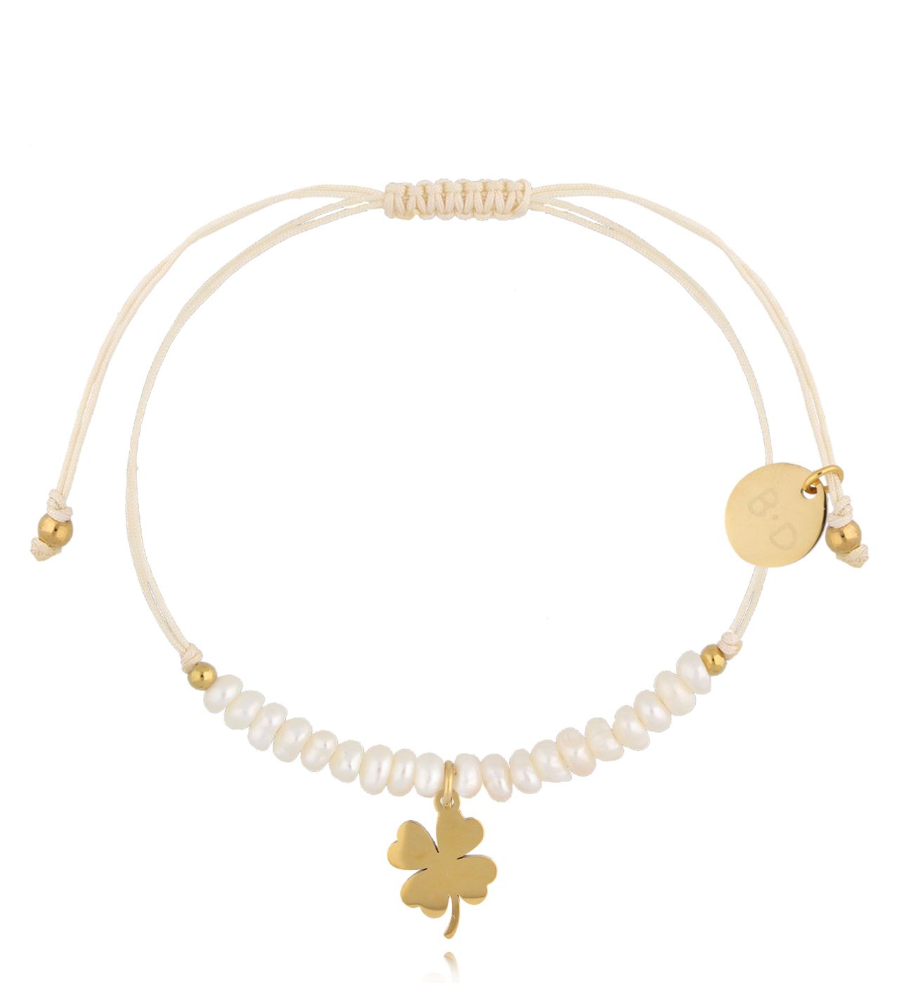 Bransoletka z perełkami i złotą koniczynką Feliz BMT0222 - By Dziubeka