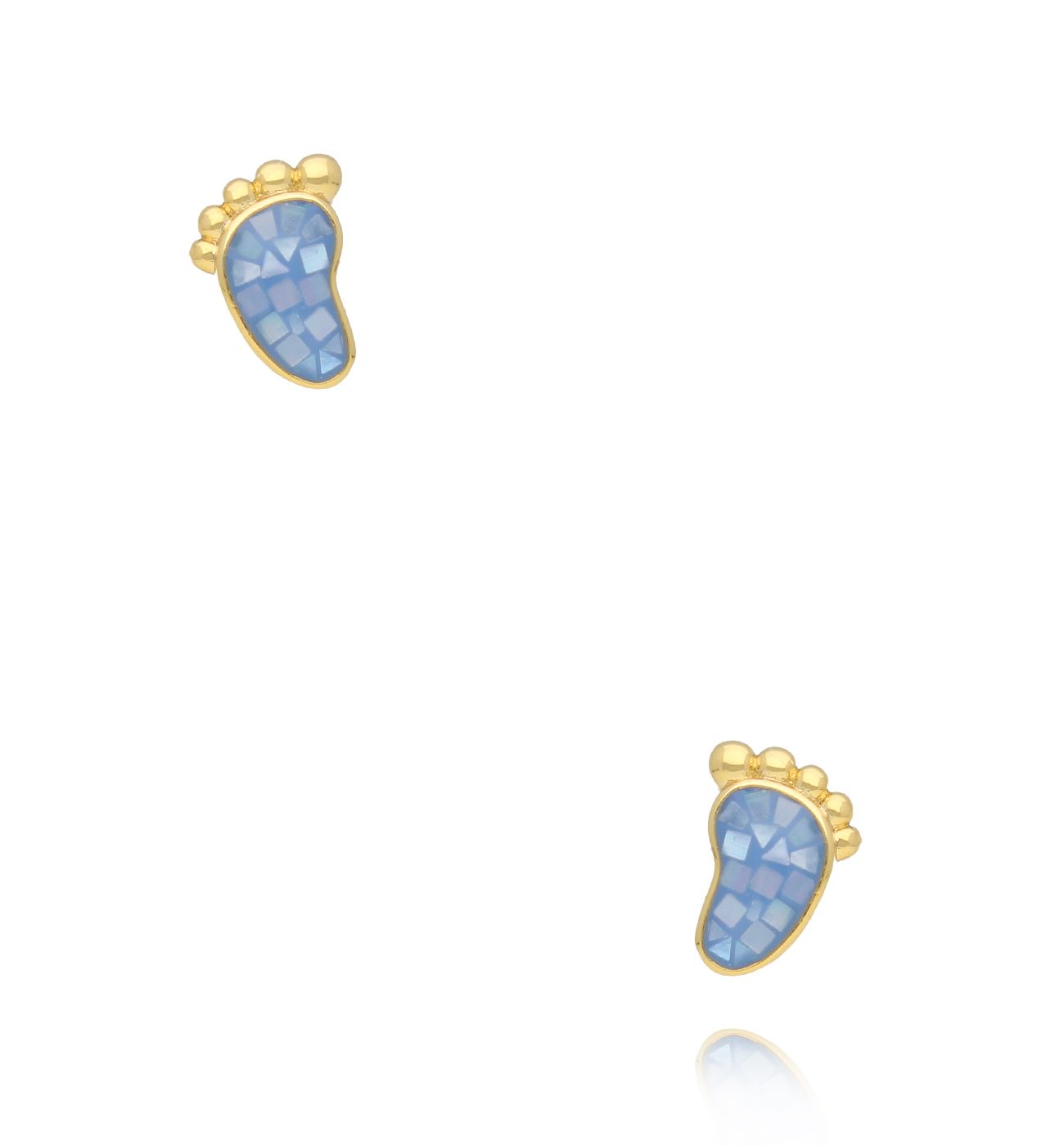 Kolczyki w kształcie stópki z niebieską masą perłową - By Dziubeka