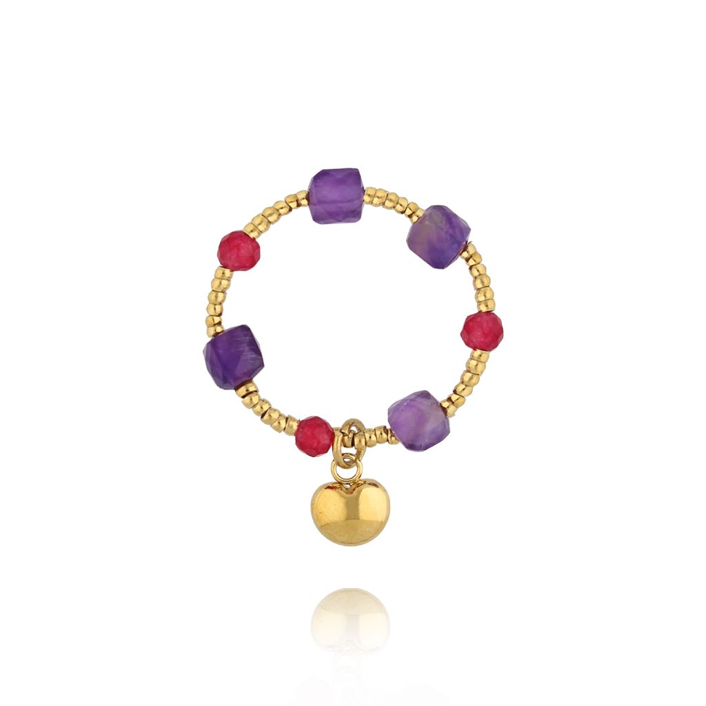 Pierścionek elastyczny fioletowy z ametystami PSC0758 - By Dziubeka