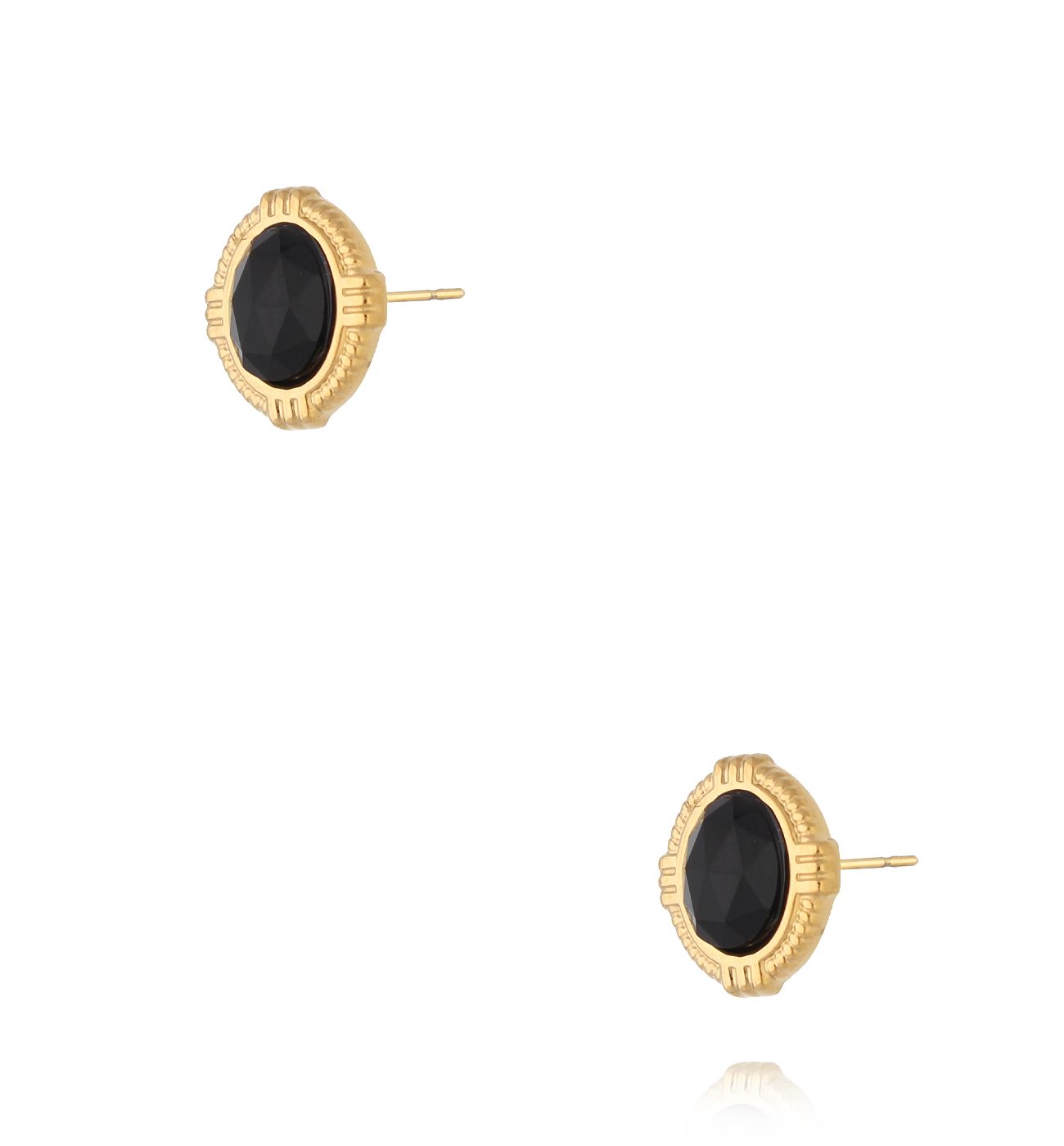 Kolczyki z czarnym agatem złote KSY0297 - By Dziubeka
